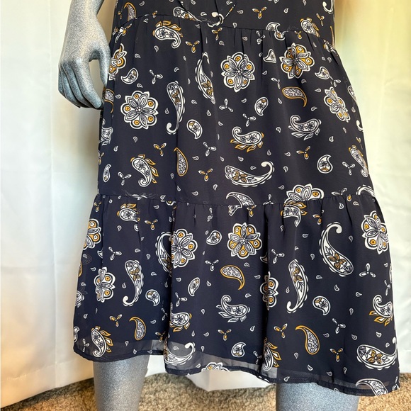 LOFT Paisley Midi Dress Flowy Bishop Sheer Sleeves V-neck Floral Fall Peasant SP - Picture 3 of 9